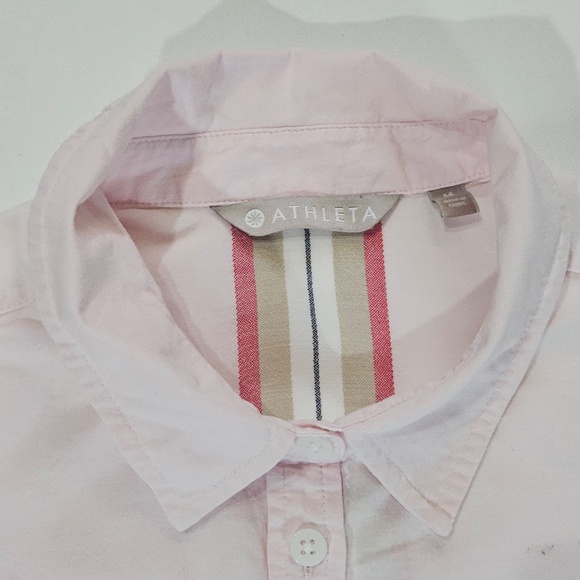Athleta Shirt Womens Medium Light Pink Button Down Casual Long Sleeve Stripe - Picture 4 of 9